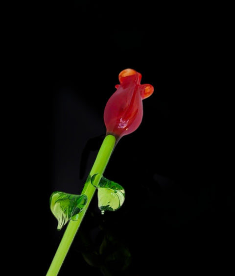 Red Glass Rose - Handcrafted Short Stem Flower