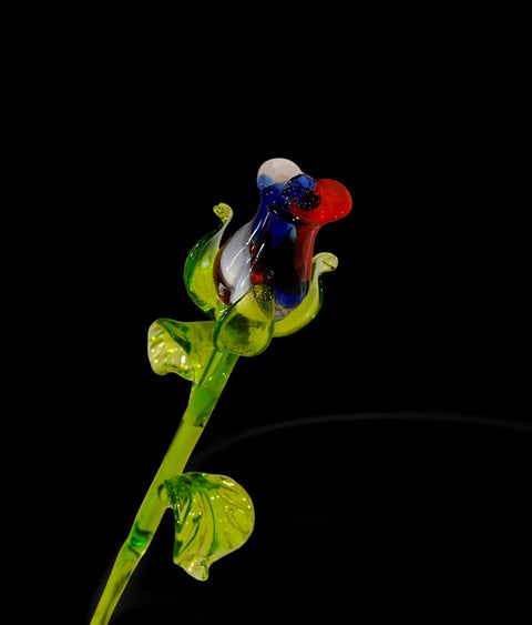 Red, White & Blue Glass Rose - Handcrafted Long Stem Flower