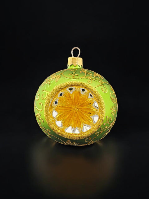 Green Blown Glass Ornament - Green & Gold - Refractor