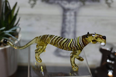 Naturally Colored Glass Figurine - Handcrafted - Tiger Design