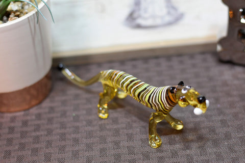 Naturally Colored Glass Figurine - Handcrafted - Tiger Design