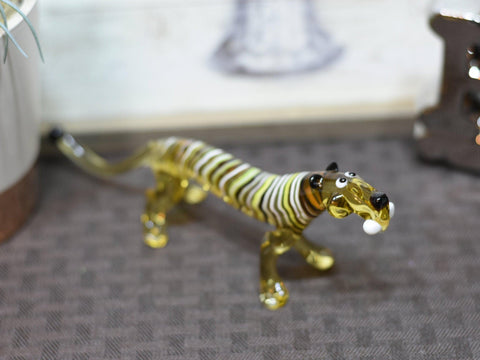 Naturally Colored Glass Figurine - Handcrafted - Tiger Design