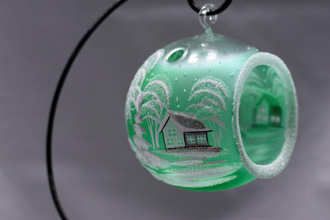 Green Glass Terrarium Candle Holder  - White Cabins