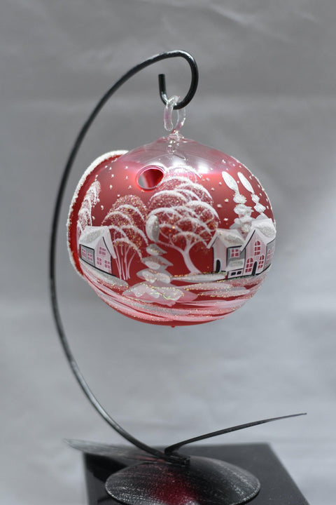 Red Glass Terrarium Candle Holder - White Cabins