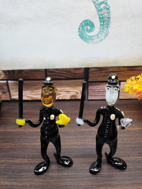 Glass Police Officer With Baton Figurine, Handmade Murano Quality Design - Large