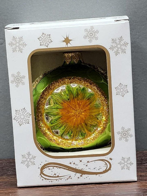 Green Blown Glass Ornament - Green & Gold - Refractor