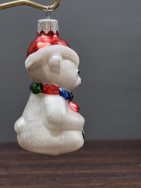 Hand Decorated Glass Keepsake Ornament - Charming Teddy Bear Design