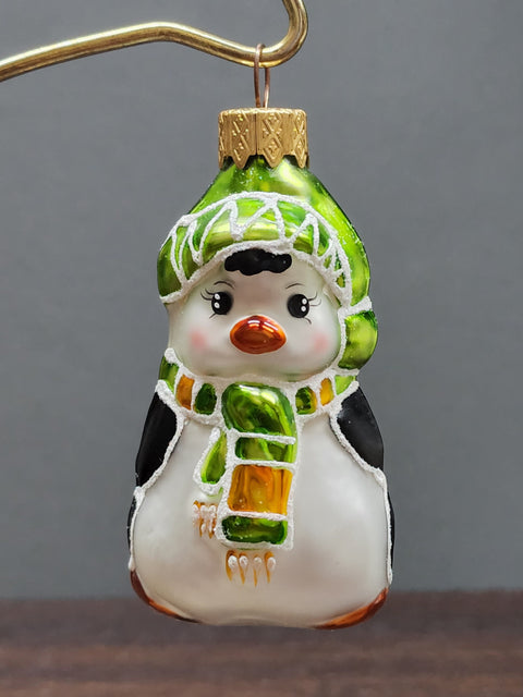 Hand Decorated Glass Keepsake Ornament - Charming Small Penguin Design