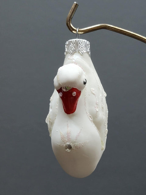 Hand Decorated Glass Keepsake Ornament - Charming White Swan Design