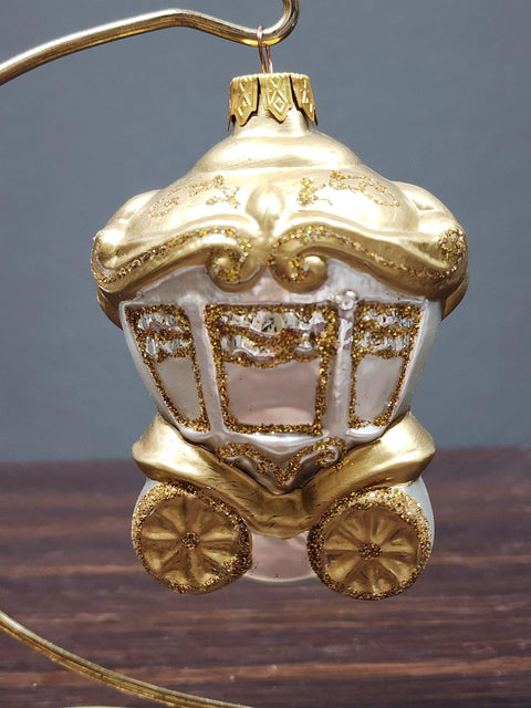 Hand Decorated Glass Keepsake Ornament - Charming Gold Carriage Design