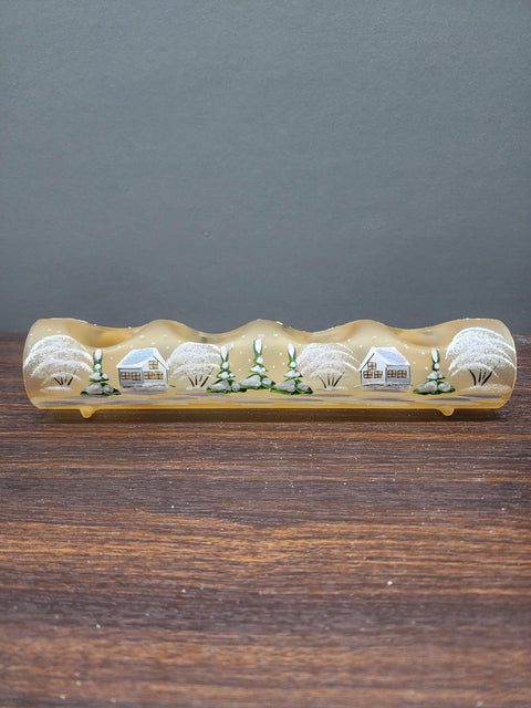 Yellow Glass Quad Candle Holder - White Cabins Yule Log Style