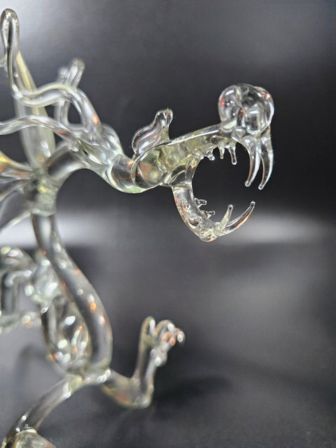 Clear Glass Dragon Figurine, Handmade Murano Quality Design - Large