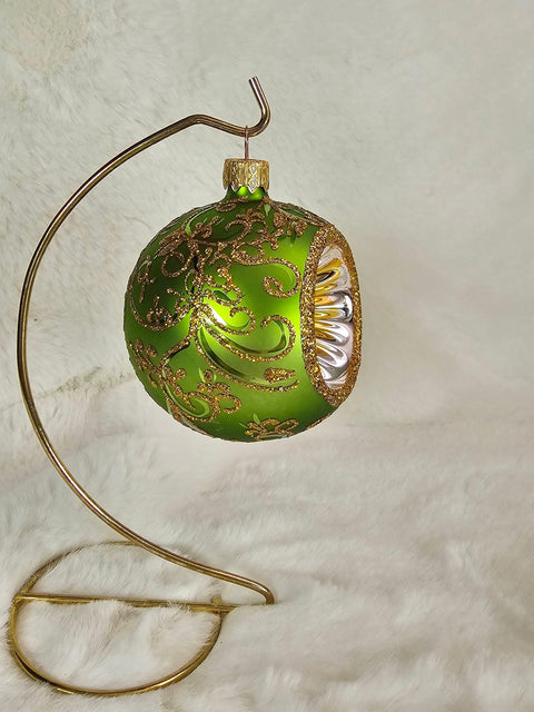 Green Blown Glass Ornament - Green & Gold - Refractor