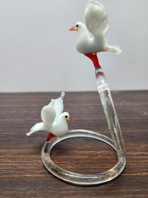 Glass Doves on Rings Figurine, Handmade Murano Quality Design