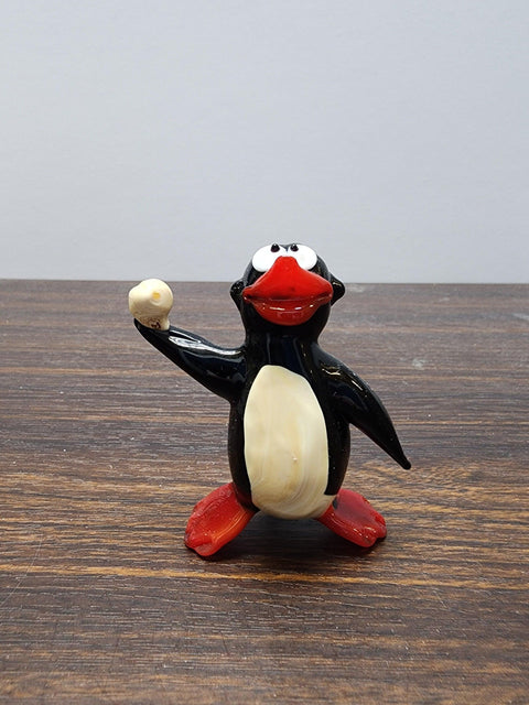 Naturally Colored Glass Figurine - Handcrafted - Penguin W Snowball