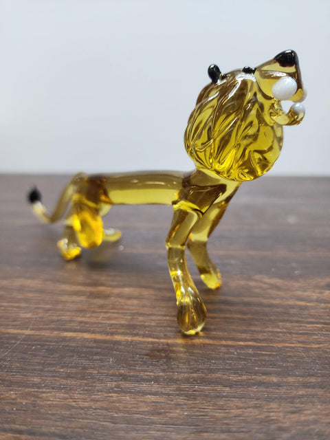 Naturally Colored Glass Figurine - Handcrafted - Lion Design