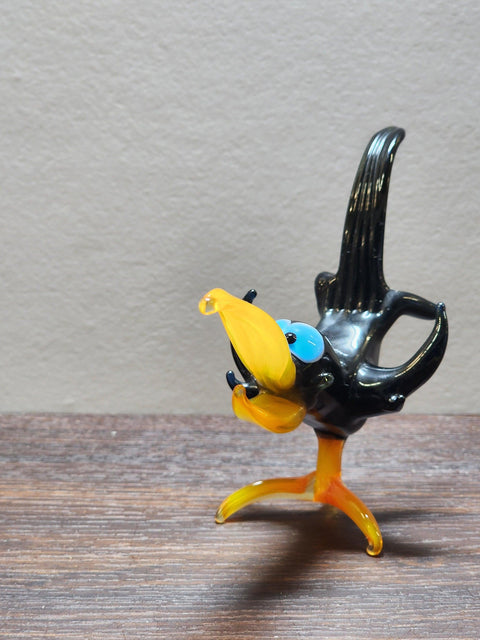 Naturally Colored Glass Figurine - Handcrafted - Crow Design