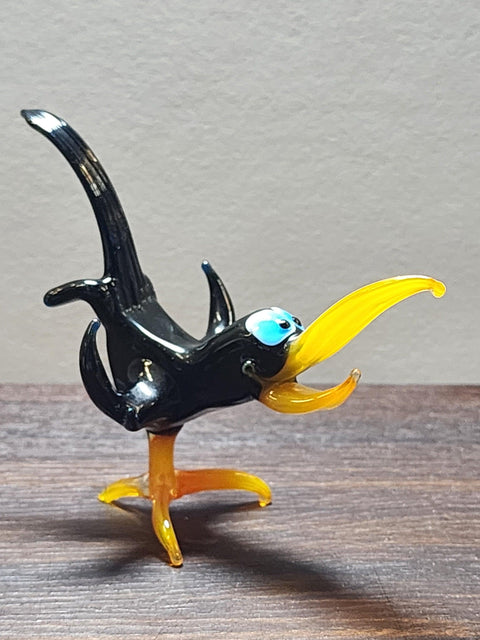 Naturally Colored Glass Figurine - Handcrafted - Crow Design