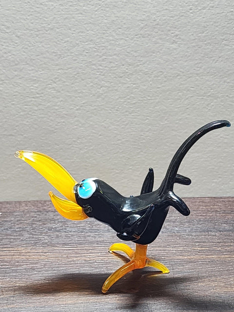 Naturally Colored Glass Figurine - Handcrafted - Crow Design