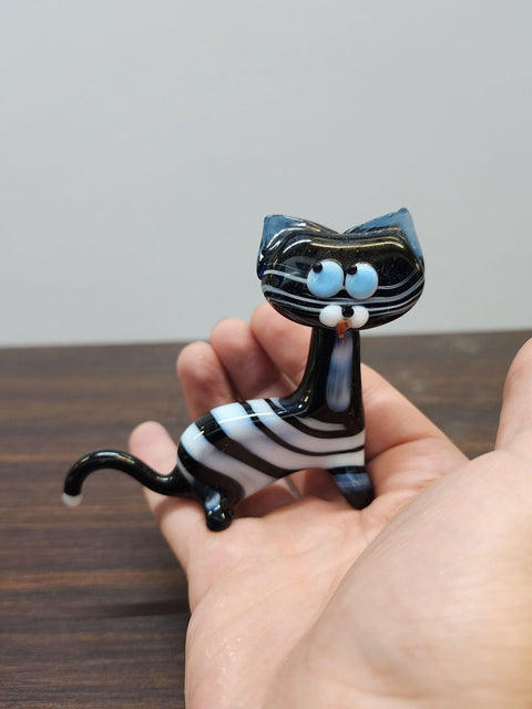 Naturally Colored Glass Figurine - Handcrafted - Cat Design