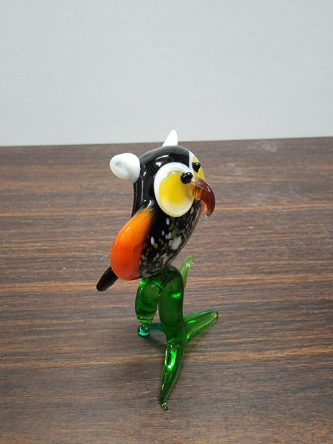 Naturally Colored Glass Figurine - Handcrafted - Owl On Perch Design