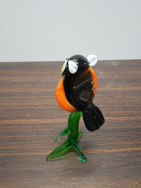 Naturally Colored Glass Figurine - Handcrafted - Owl On Perch Design