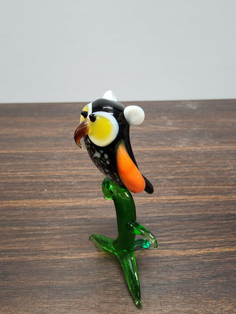 Naturally Colored Glass Figurine - Handcrafted - Owl On Perch Design