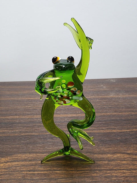 Naturally Colored Glass Figurine - Handcrafted - Peace Frog Design