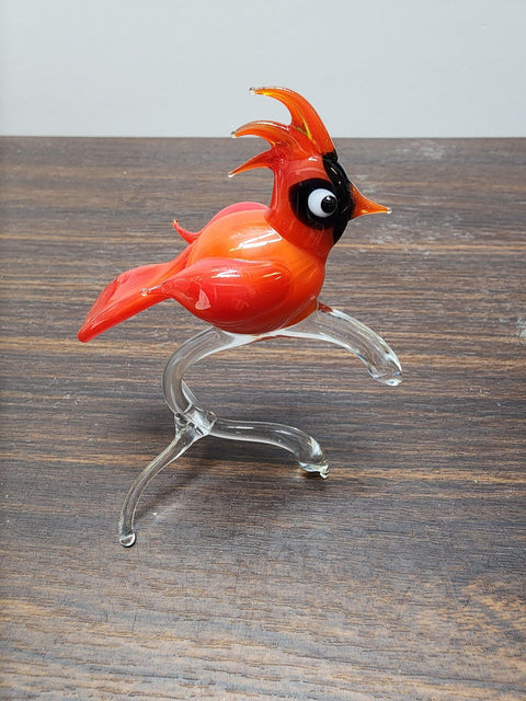 Naturally Colored Glass Figurine - Handcrafted - Red Cardinal Design