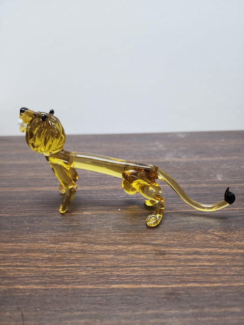 Naturally Colored Glass Figurine - Handcrafted - Lion Design