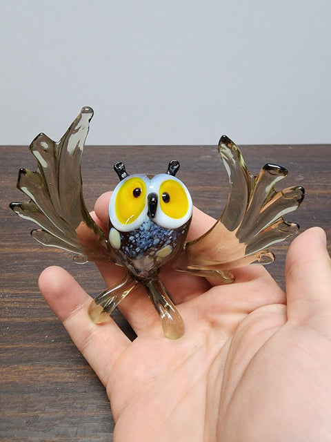 Naturally Colored Glass Figurine - Handcrafted - Owl Design