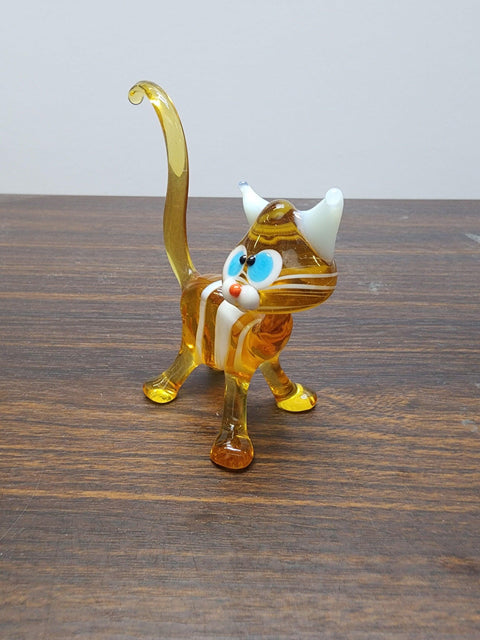 Naturally Colored Glass Figurine - Handcrafted - Cat Design