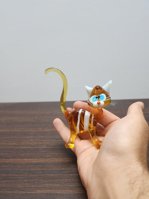 Naturally Colored Glass Figurine - Handcrafted - Cat Design