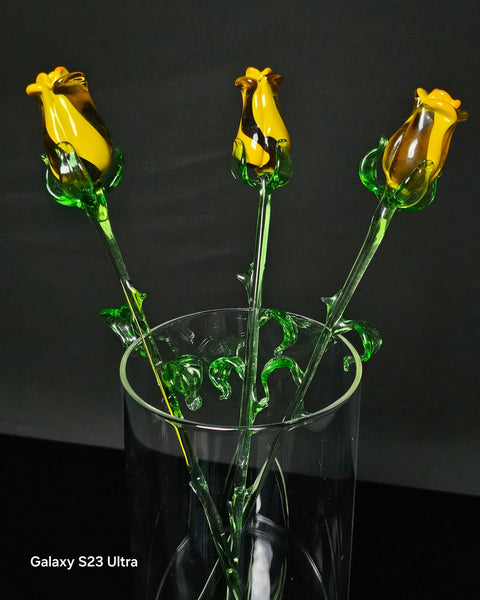 Yellow Glass Rose- Handcrafted Long Stem Flower