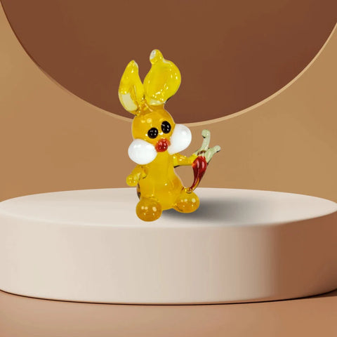 Yellow Glass Rabbit With Carrot Figurine Figurine, Handmade Murano Quality Design - Small