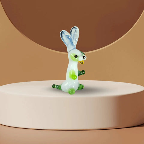 Green Glass Rabbit Figurine, Handmade Murano Quality Design - Small