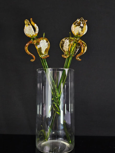 Amber Glass Iris- Handcrafted Long Stem Flower