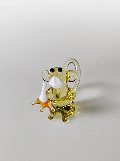 Amber Glass Monkey W Banana Figurine, Handmade Murano Quality Design - Small