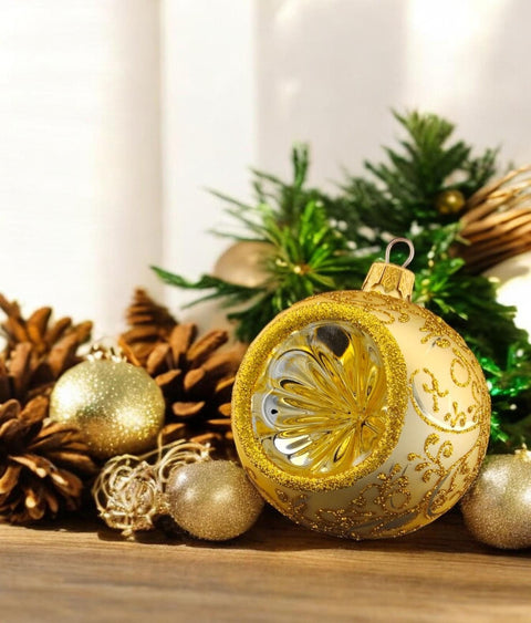 Gold Blown Glass Ornament - Gold Reflector - Hand Made In Ukraine - Hand Painted - Refractor Ornament - Keepsake Ornament - Natural Glass