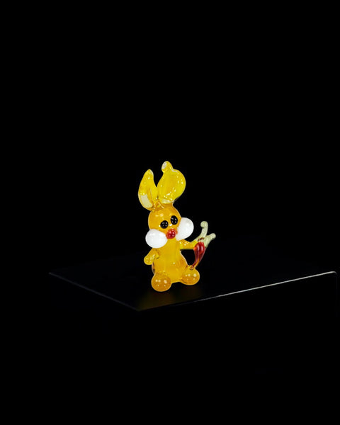 Yellow Glass Rabbit With Carrot Figurine Figurine, Handmade Murano Quality Design - Small