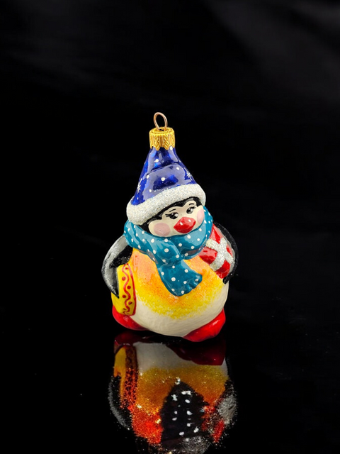 Hand Decorated Glass Keepsake Ornament - Charming Fat Penguin Design